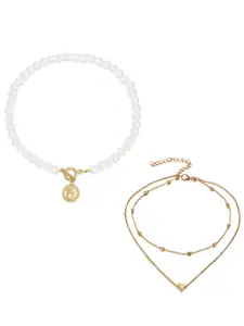 Jewels Galaxy Set of 2 Gold-Plated& White Necklace