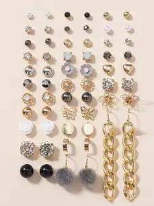 Jewels Galaxy Set Of 30 Multicoloured & Gold Plated Contemporary Studs Earrings