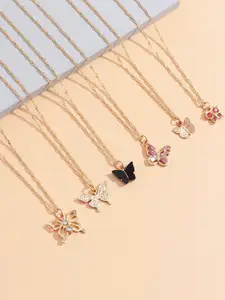 Jewels Galaxy Women Pack Of 6 Gold-Toned Gold-Plated Necklace