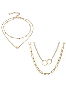 Jewels Galaxy Women Set Of 2 Gold-Toned & Plated Layered Necklaces