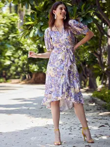 Athena Lavender & Yellow Floral Crepe Dress
