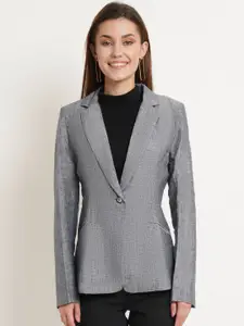 Purple State Women Grey Solid Slim-Fit Single Breasted Casual Blazers
