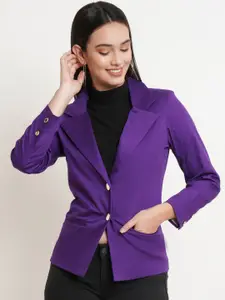 Purple State Women Violet Solid Single-Breasted Slim-Fit Casual Blazer