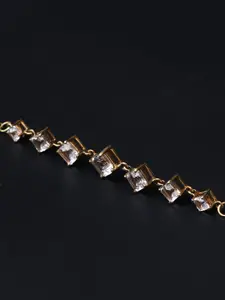 HIFLYER JEWELS Women Gold-Toned & White Sterling Silver Topaz Gold-Plated Link Bracelet