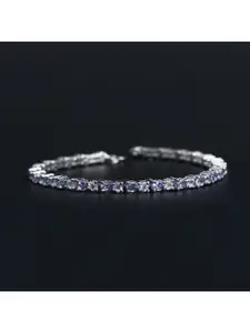 HIFLYER JEWELS Women Silver-Toned & Blue Sterling Silver Topaz Rhodium-Plated Link Bracelet