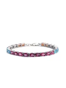 HIFLYER JEWELS Women Silver-Toned & Pink Sterling Silver Topaz Rhodium-Plated Link Bracelet