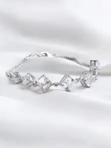 HIFLYER JEWELS Women Silver-Toned & White Sterling Silver Topaz Rhodium-Plated Link Bracelet