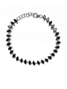HIFLYER JEWELS Women Silver-Toned & Black Sterling Silver Rhodium-Plated Link Bracelet