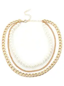 Jewels Galaxy Gold-Toned & White Gold-Plated Layered Necklace