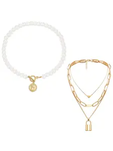 Jewels Galaxy Set Of 2 Gold-Toned & White Gold-Plated Necklace