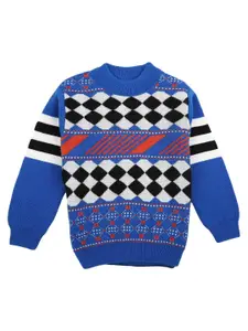 V-Mart Boys Blue Printed Acrylic Round Neck Pullover Sweater