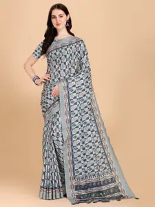 Indian Women Grey & Navy Blue Checked Sequinned Saree