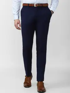 Peter England Elite Men Navy Blue Slim Fit Solid Trousers