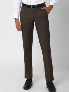 Van Heusen Men Brown Checked Slim Fit Trousers