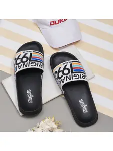 Duke Duke Men Navy Blue & White Printed Sliders