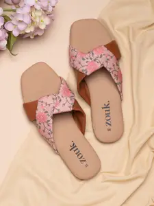 ZOUK Women Pink Printed Open Toe  Flats