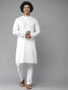 See Designs Men White Yoke Thread Work Pure Cotton Kurta with Pyjamas