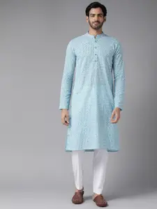 See Designs Men Blue Printed Pure Cotton Kurta with Pyjamas