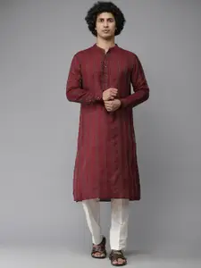 See Designs Men Maroon & White Striped Pure Cotton Kurta with Pyjamas