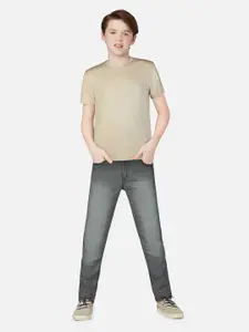 Palm Tree Boys Grey Solid Cotton Low Distress Light Fade Jeans