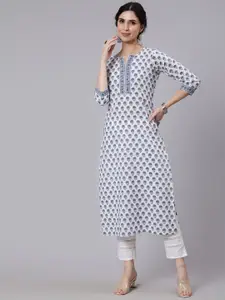Nayo Women Off-White Printed Straight Kurta With Three Quarter Sleeves