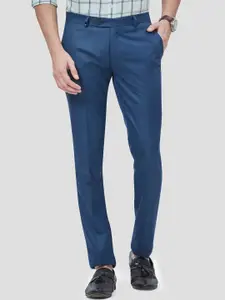 Oxemberg Men Blue Solid Smart Slim Fit Formal Trousers
