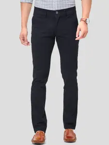 Oxemberg Men Black Printed Smart Slim Fit Chinos Trousers