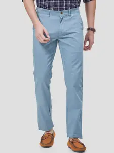 Oxemberg Men Blue Smart Slim Fit Solid Cotton Trousers