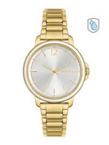 Lacoste Women Silver-Toned Brass Dial & Gold Toned Stainless Steel Bracelet Style Straps Analogue Watch