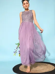STREET 9 Women Elegant Lavender Solid Maxi Dress