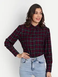 ESSQUE Maroon Checked Shirt Style Top
