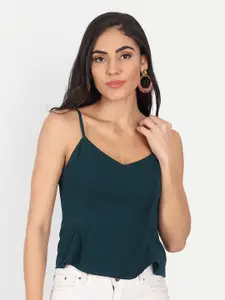 ESSQUE Women Green Solid Smocked Regular Top