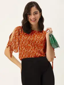 DressBerry Women Orange Print Split Sleeve  Top