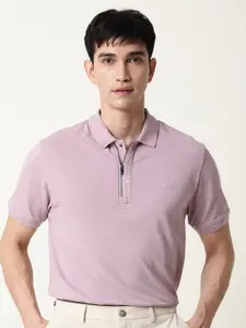RARE RABBIT Men Pink Polo Collar Slim Fit Cotton T-shirt