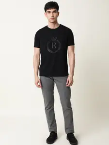 RARE RABBIT Men Black Typography Printed Slim Fit T-shirt