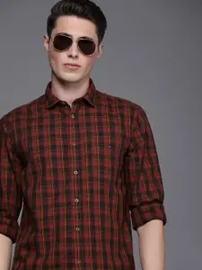 Louis Philippe Jeans Men Red Super Slim Fit Checked Casual Shirt