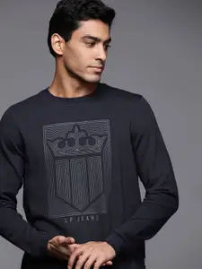 Louis Philippe Jeans Men Navy Blue Brand Logo Printed Sweatshirt