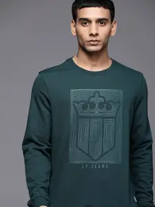 Louis Philippe Jeans Men Teal Green Brand Logo Printed Sweatshirt