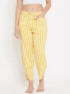 Hypernation Women Yellow & White Striped Rayon Lounge Pant