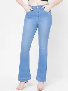Kraus Jeans Women Blue Flared High-Rise Light Fade Denim Jeans