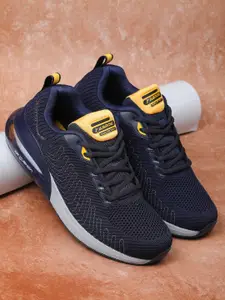 ABROS Men Navy Blue And Yellow Mesh Air Running Shoes