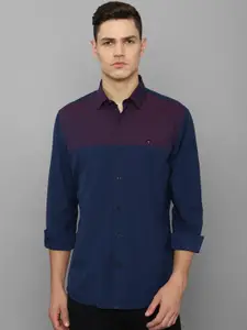 Louis Philippe Sport Men Navy Blue Slim Fit Colourblocked Cotton Casual Shirt