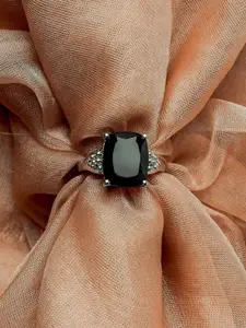 HIFLYER JEWELS Rhodium-Plated Silver-Toned & Stone Studded Finger Ring