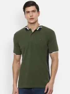 Louis Philippe Sport Men Olive Green Polo Collar Slim Fit T-shirt