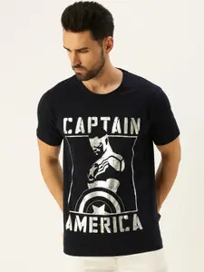 VEIRDO Men Navy Blue & White Captain America Printed T-shirt