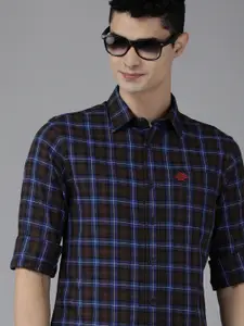 U.S. Polo Assn. Men Blue Tartan Checked Pure Cotton Tailored Fit Casual Shirt