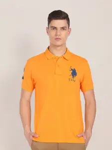 U.S. Polo Assn. U S Polo Assn Men Mustard Yellow Polo Collar Pure Cotton Slim Fit T-shirt