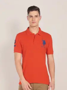 U.S. Polo Assn. U S Polo Assn Men Orange Polo Collar Slim Fit Pure Cotton T-shirt
