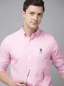 U.S. Polo Assn. U S Polo Assn Men Pink Solid Tailored Fit Pure Cotton Casual Shirt
