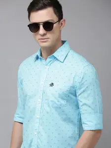 U.S. Polo Assn. Men Blue Tailored Fit Printed Pure Cotton Casual Shirt